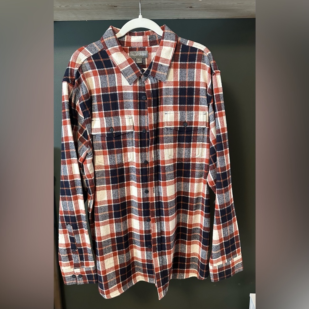Falls Creek Men's Plaid Shirt - Navy, Burnt Orange , and Cream